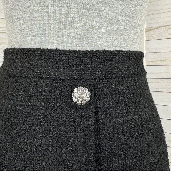 H&M Tweed A Line Skirt Rhinestone Faux Buttons Black 8 - Picture 5 of 14